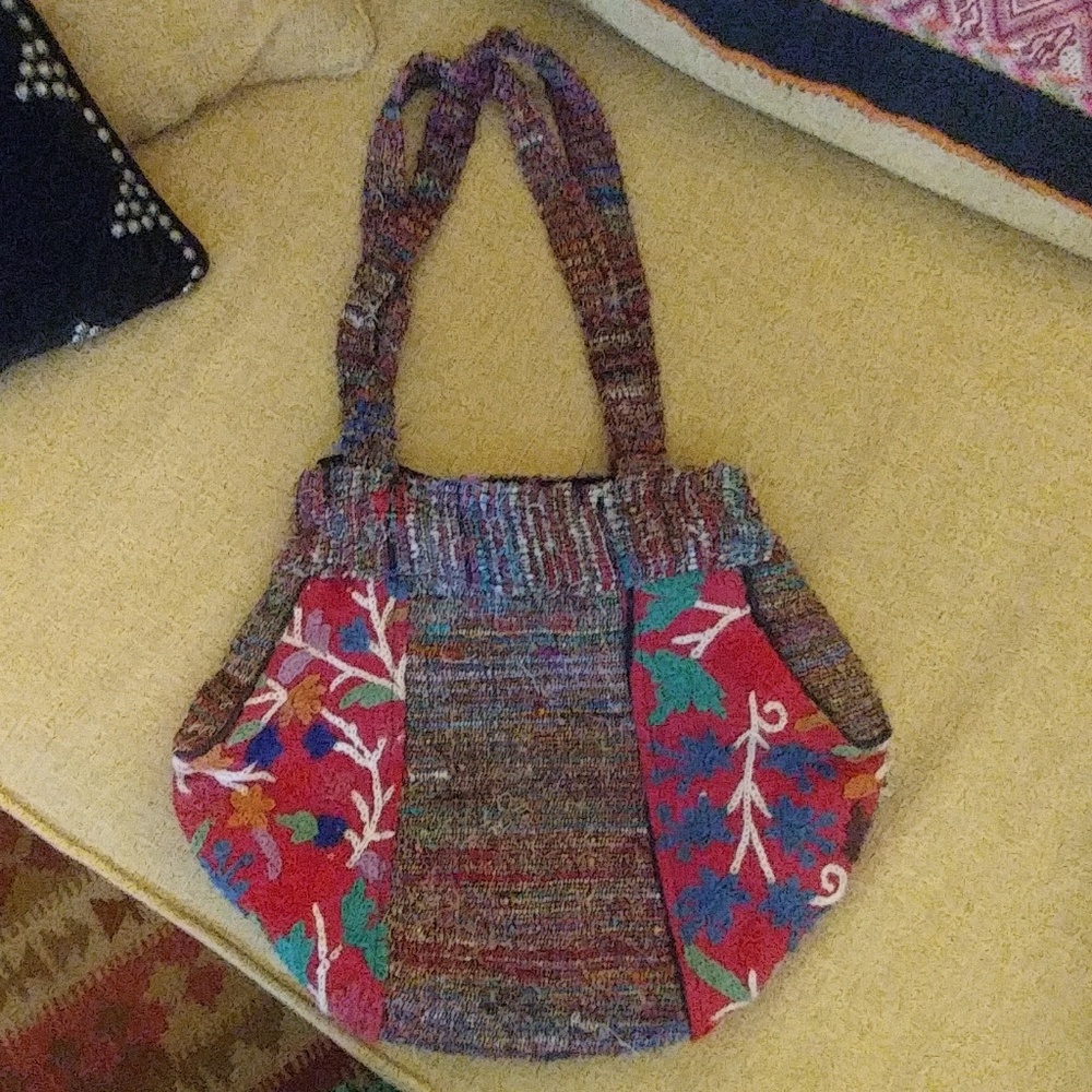 Recycled sari and crewel purse.